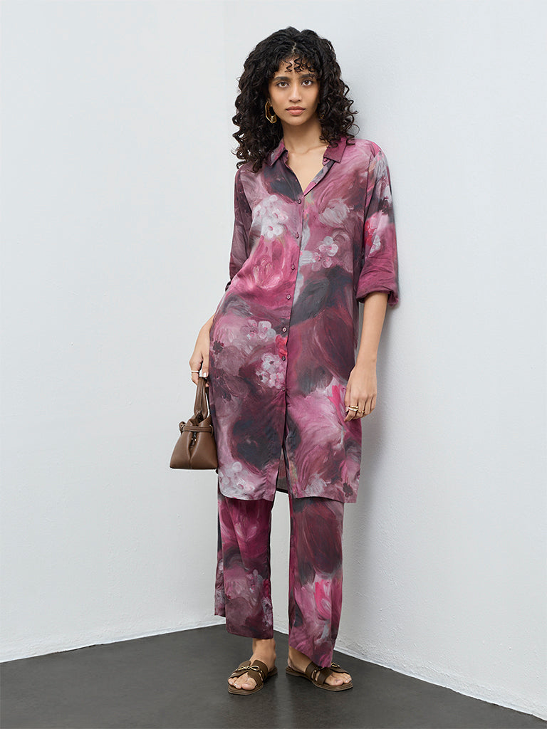 Utsa Mauve Floral Printed A-Line Kurta