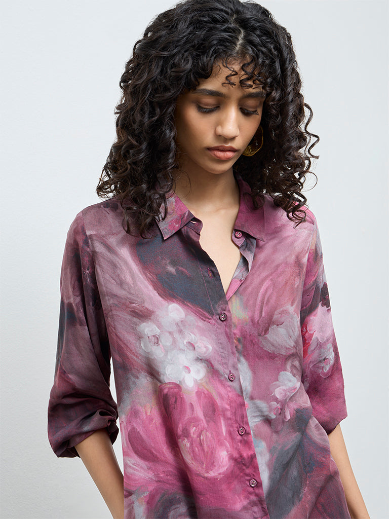 Utsa Mauve Floral Printed A-Line Kurta