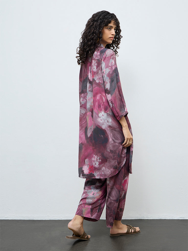 Utsa Mauve Floral Printed A-Line Kurta