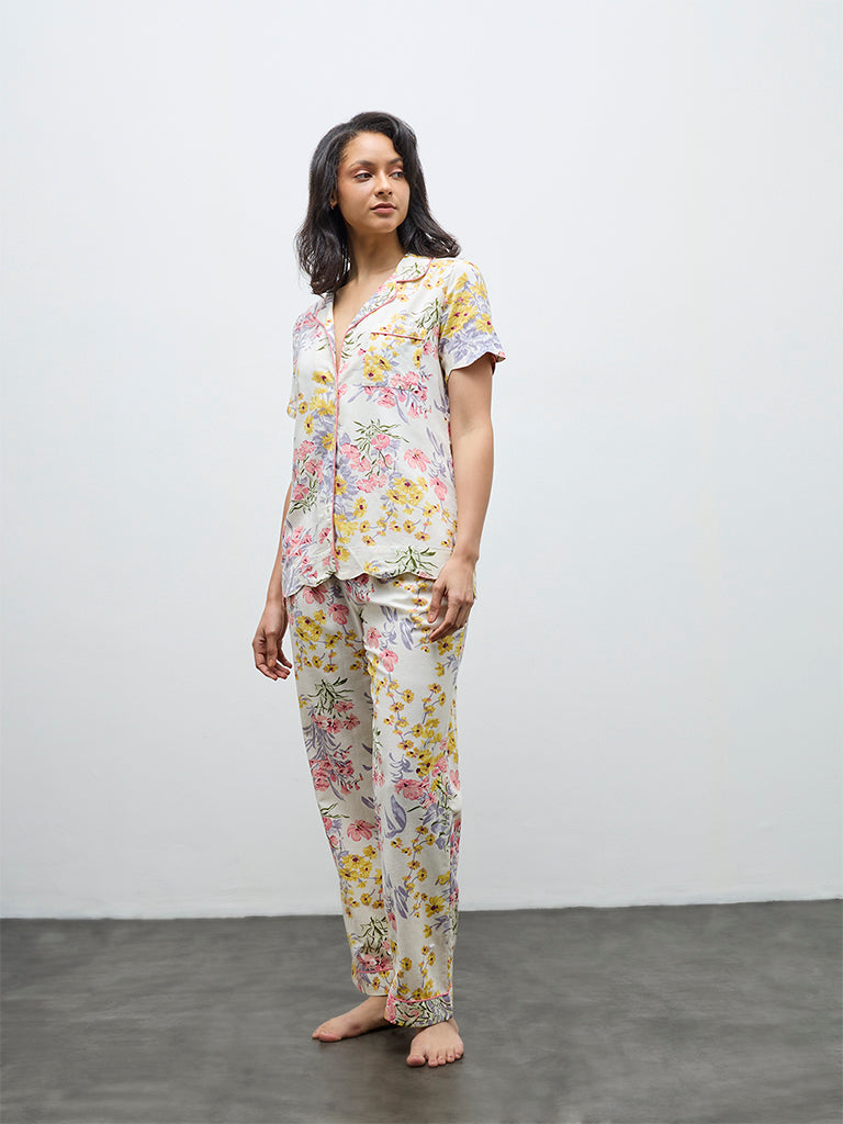 Wunderlove Multicolour Floral Shirt and Pyjamas Set