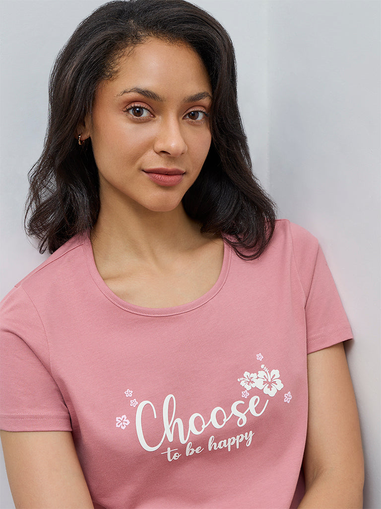 Wunderlove Pink Typographic Cotton T-Shirt