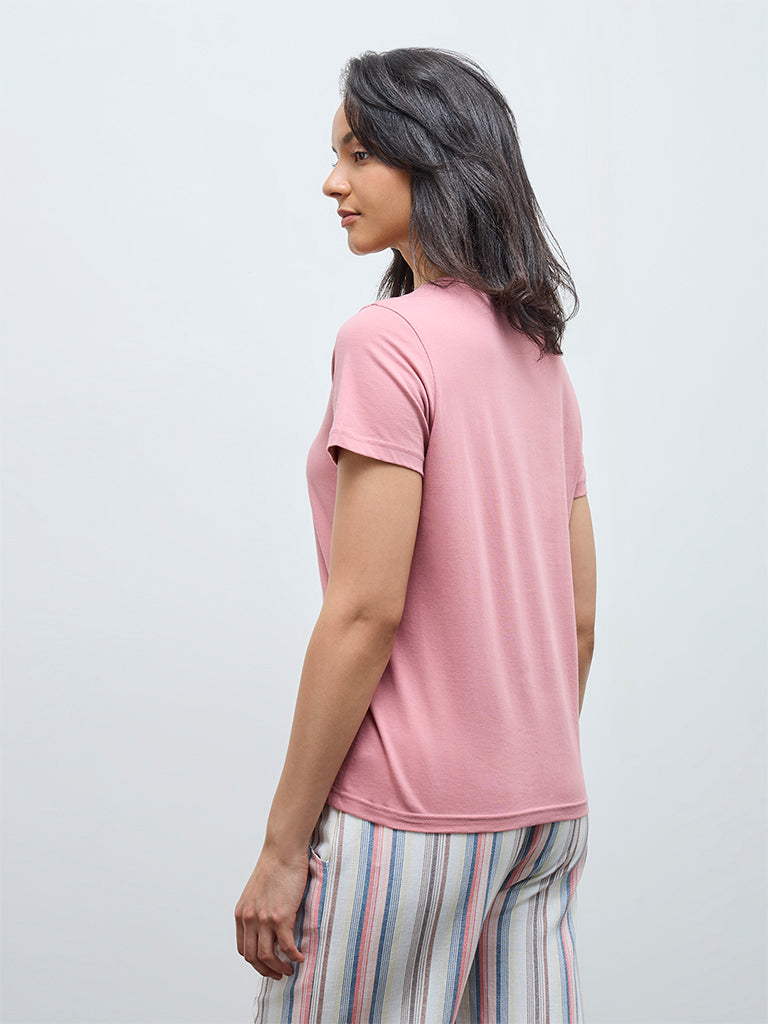 Wunderlove Pink Typographic Cotton T-Shirt