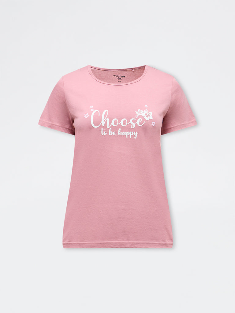 Wunderlove Pink Typographic Cotton T-Shirt