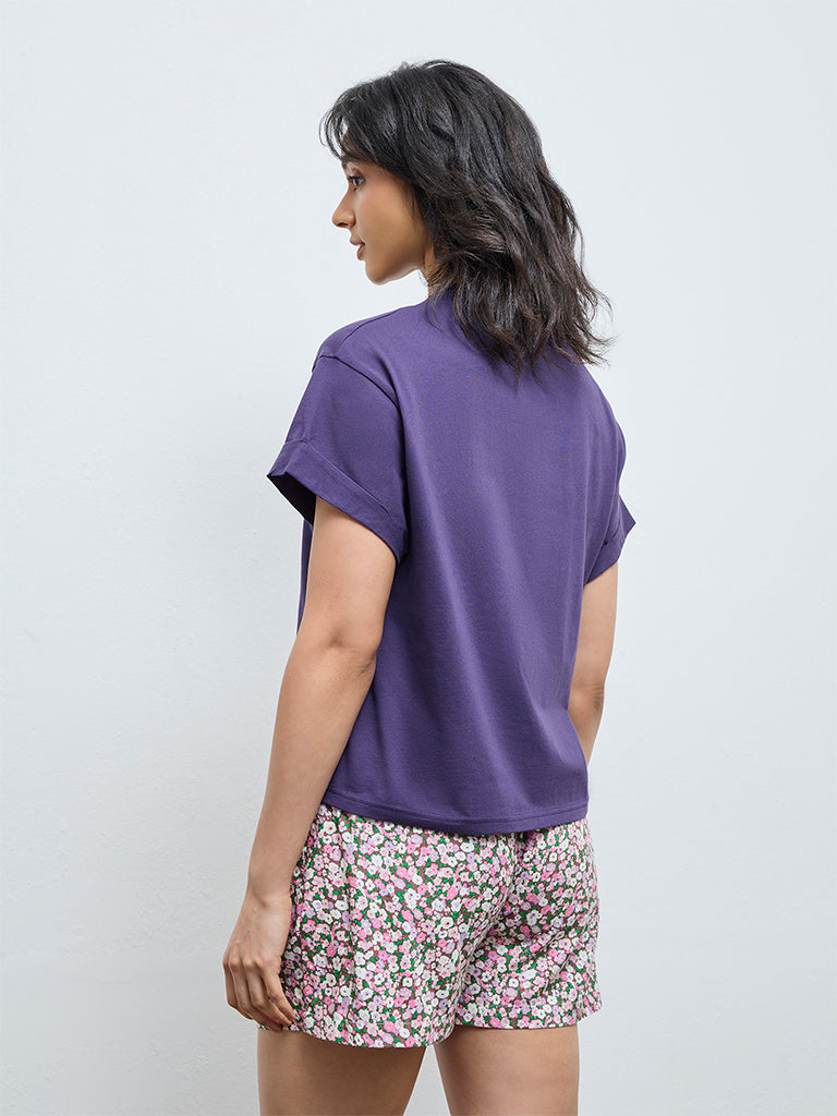 Wunderlove Purple Cotton T-Shirt