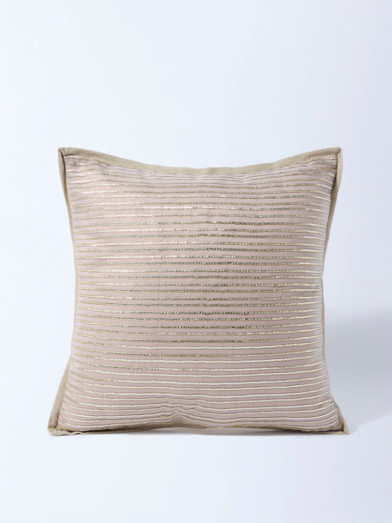 Westside Home Beige Dori Embroidered Cushion Cover