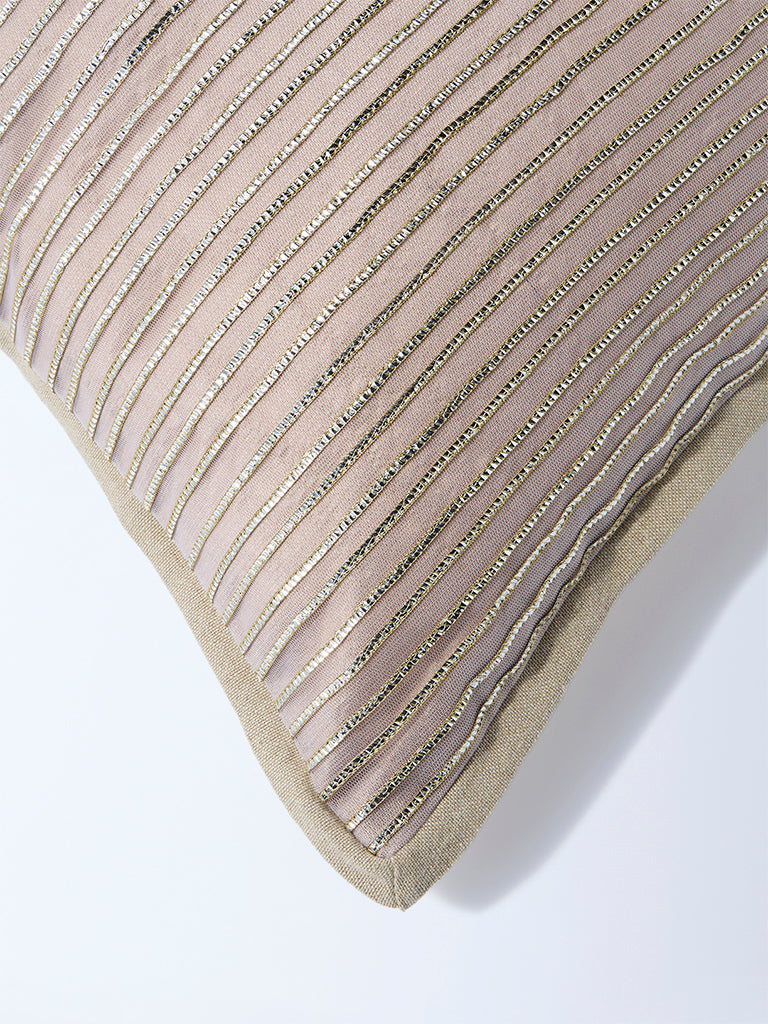 Westside Home Beige Dori Embroidered Cushion Cover