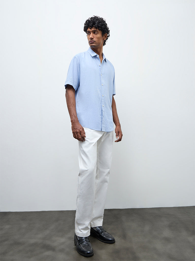Ascot Light Blue Botanical Pattern Relaxed-Fit Shirt