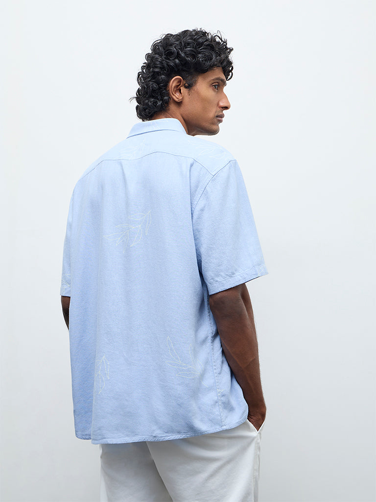 Ascot Light Blue Botanical Pattern Relaxed-Fit Shirt