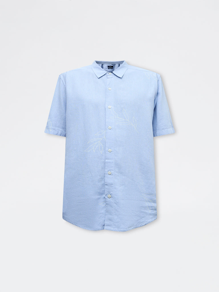 Ascot Light Blue Botanical Pattern Relaxed-Fit Shirt