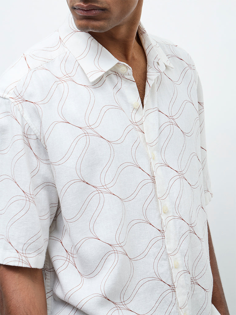 Ascot Off White Abstract Printed Relaxed-Fit Shirt