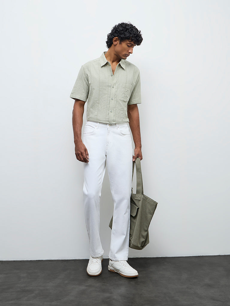 WES Casuals White Relaxed Fit Mid-Rise Jeans