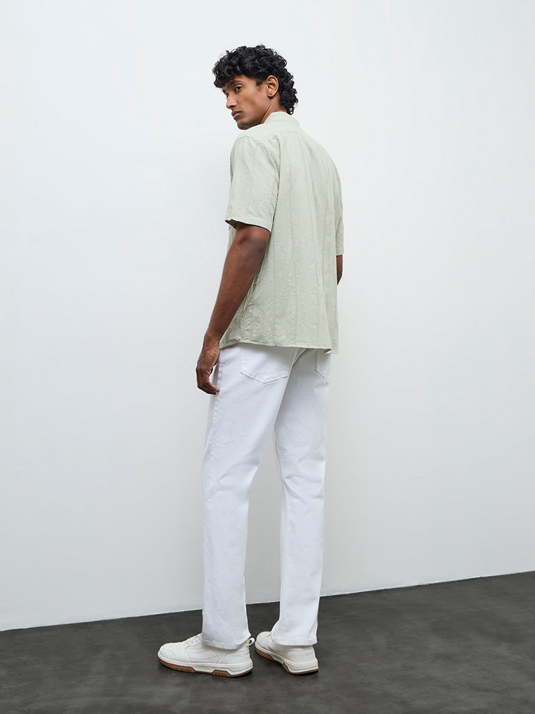 WES Casuals White Relaxed Fit Mid-Rise Jeans