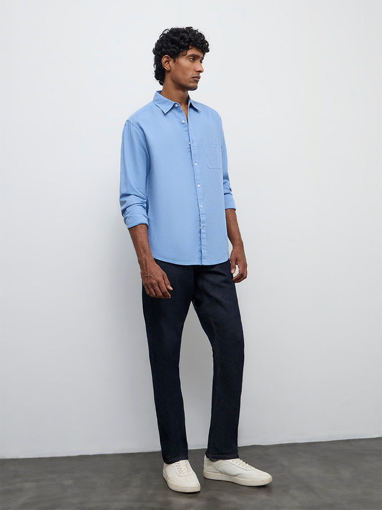 WES Casuals Blue Relaxed-Fit Cotton-Blend Blend Shirt