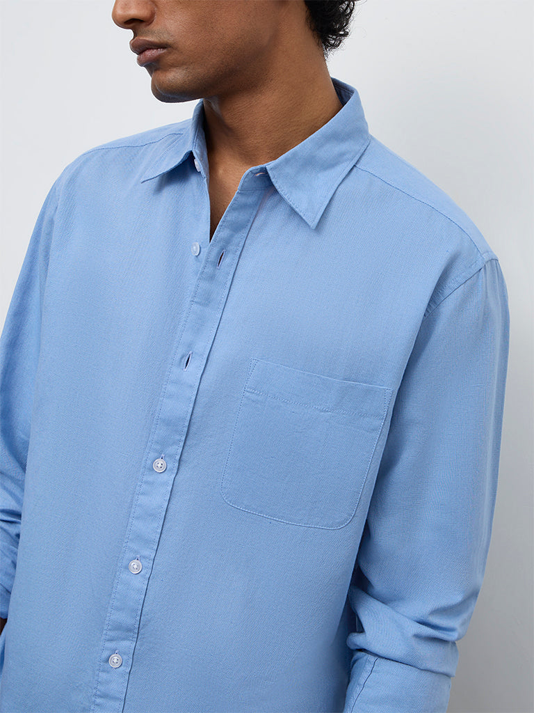 WES Casuals Blue Relaxed-Fit Cotton-Blend Blend Shirt