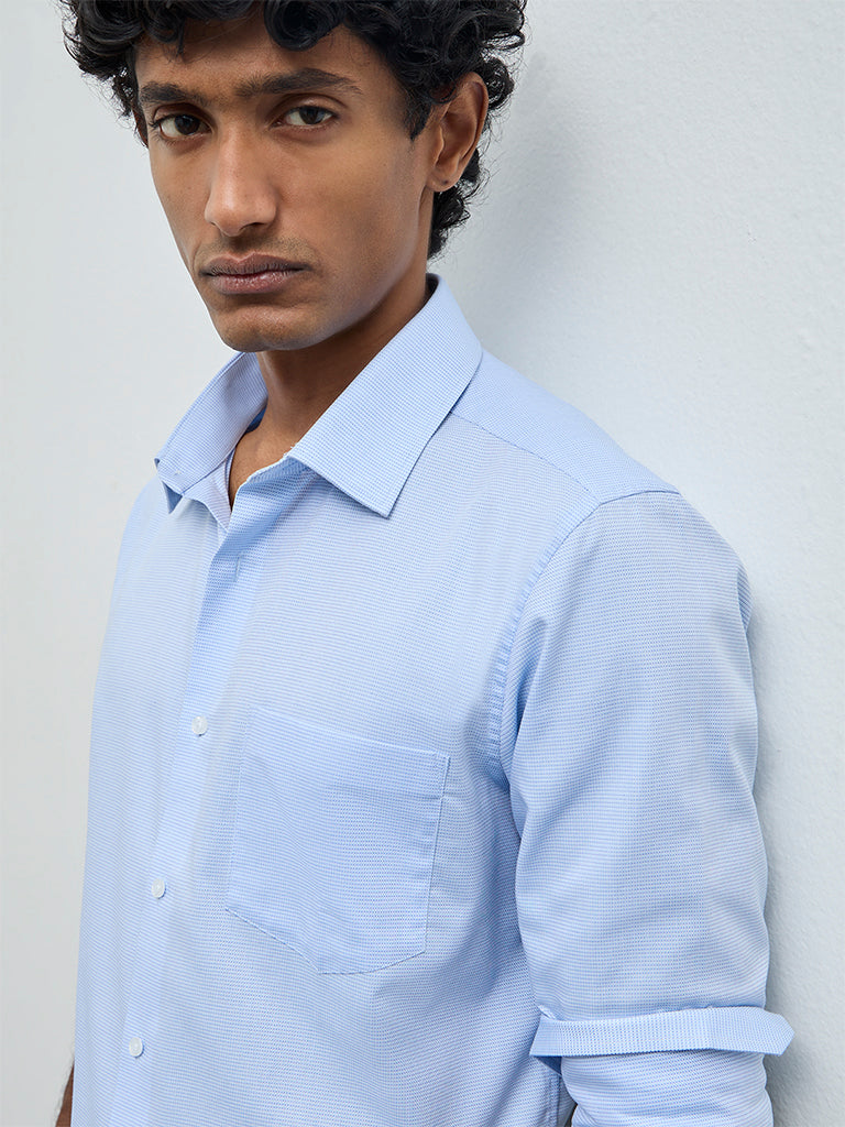 WES Formals Blue Slim-Fit Cotton Shirt