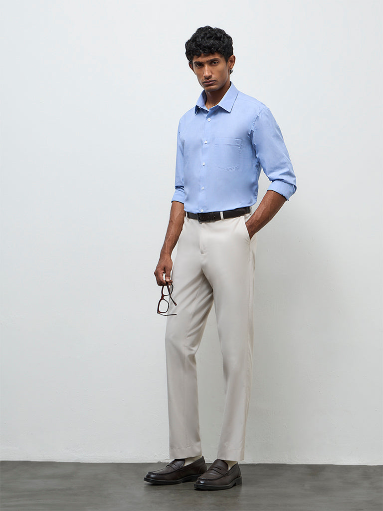 WES Formals Blue Relaxed-Fit Cotton Shirt