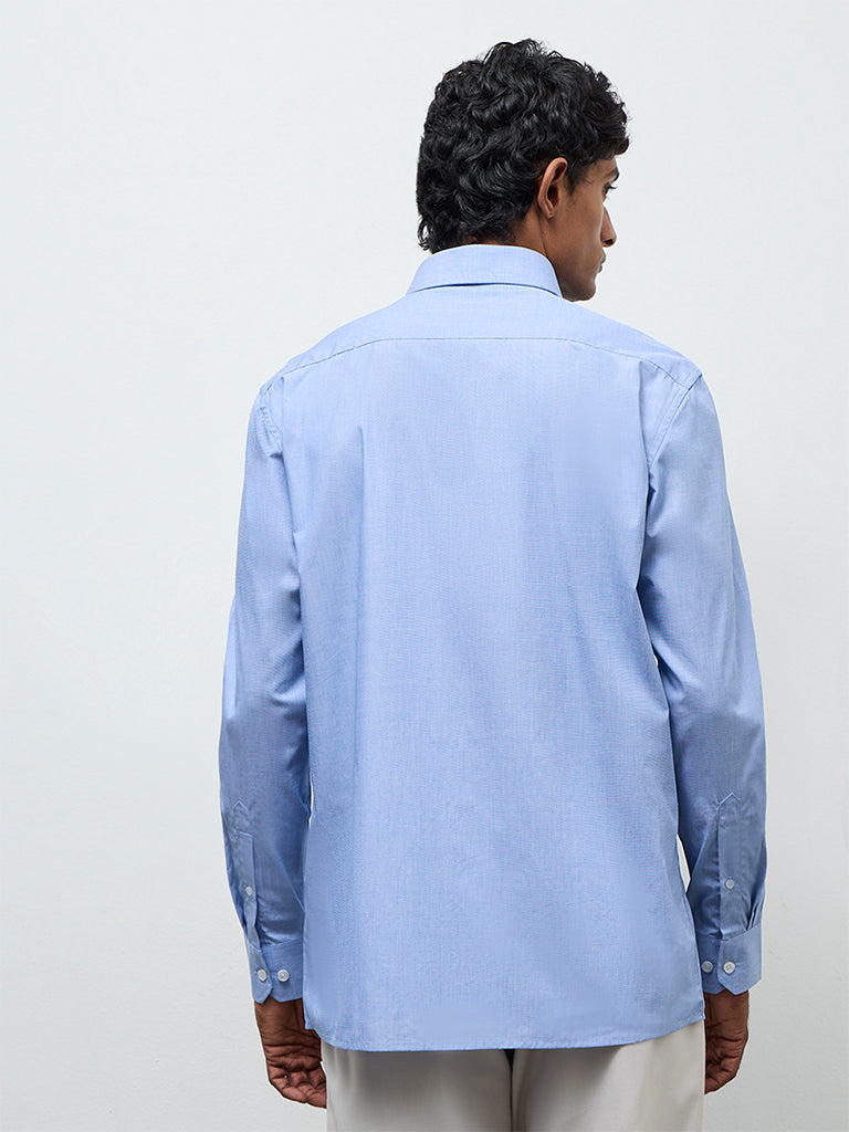 WES Formals Blue Relaxed-Fit Cotton Shirt