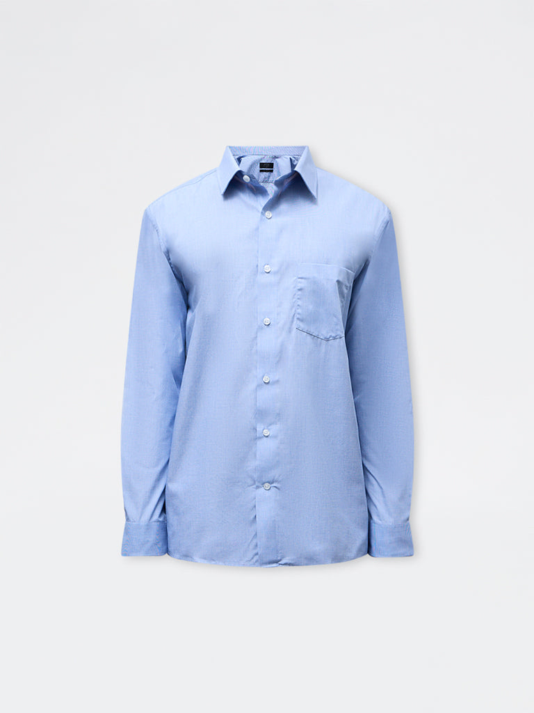 WES Formals Blue Relaxed-Fit Cotton Shirt
