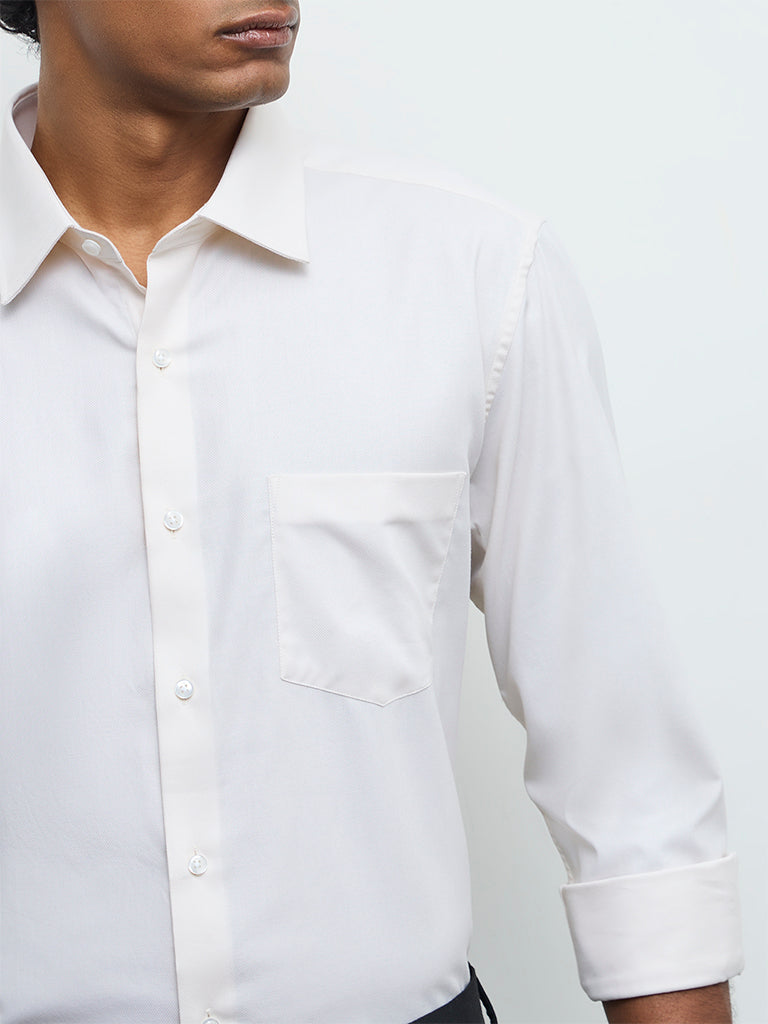 WES Formals Cream Slim-Fit Cotton Shirt