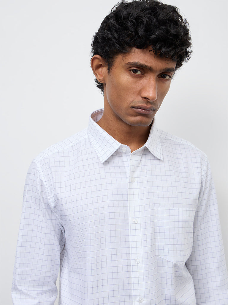WES Formals White Checkered Slim-Fit Cotton Shirt