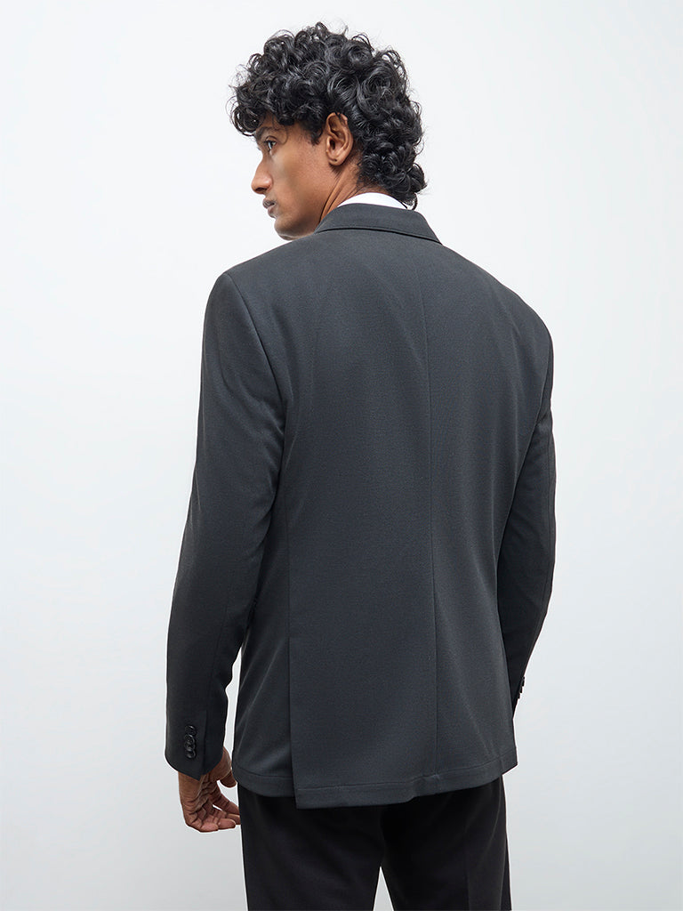 WES Formals Black Solid Slim-Fit Blazer