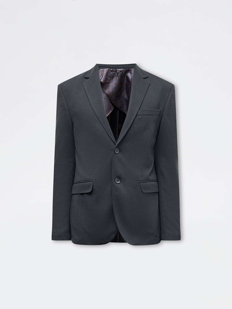 WES Formals Black Solid Slim-Fit Blazer