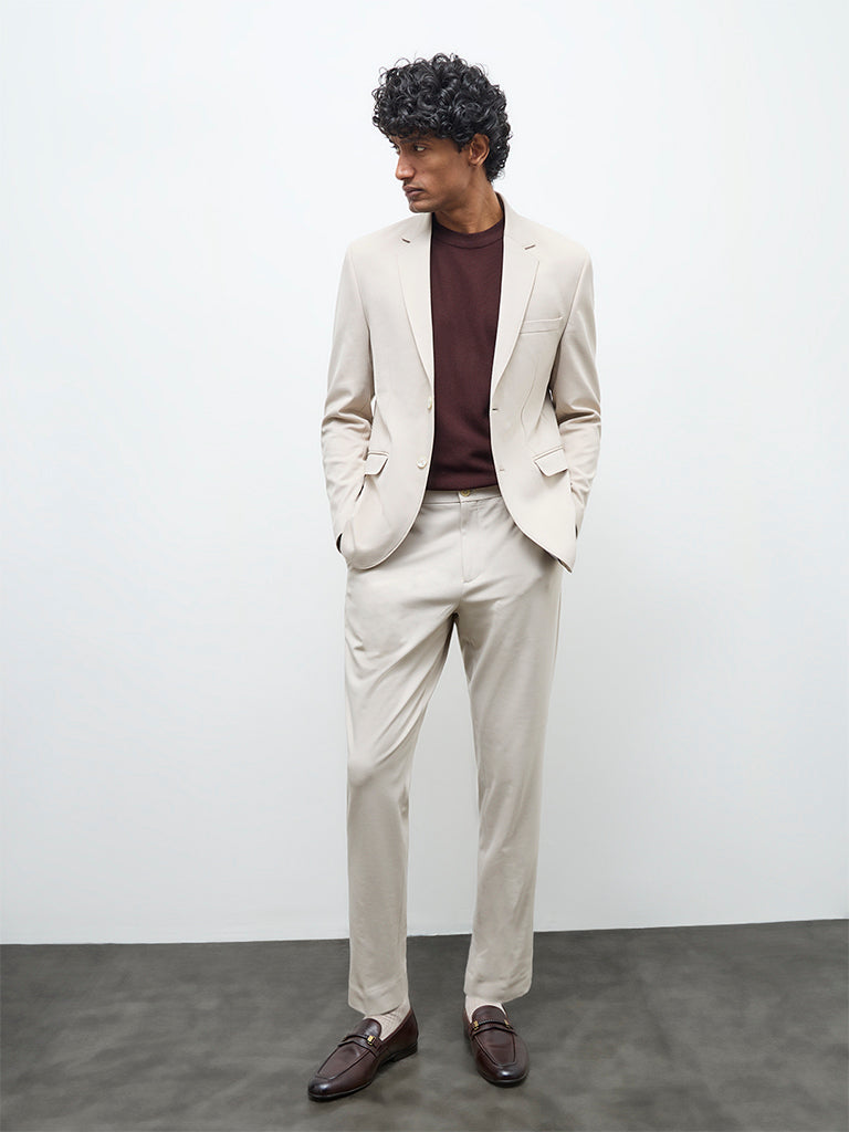 WES Formals Ivory Solid Slim-Fit Blazer