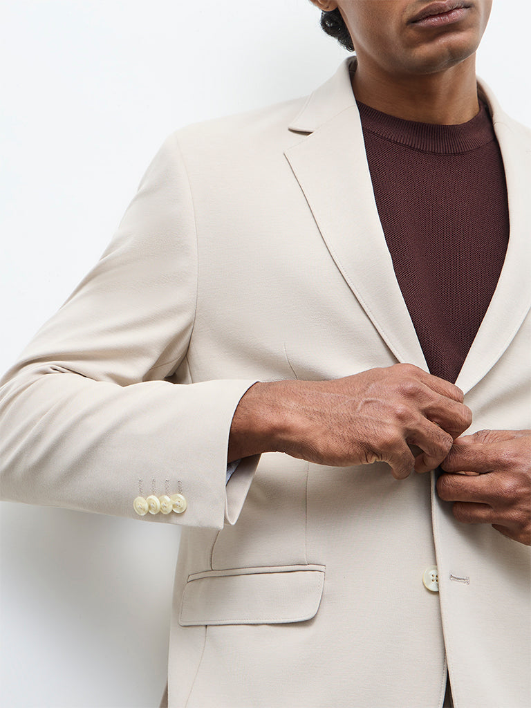 WES Formals Ivory Solid Slim-Fit Blazer