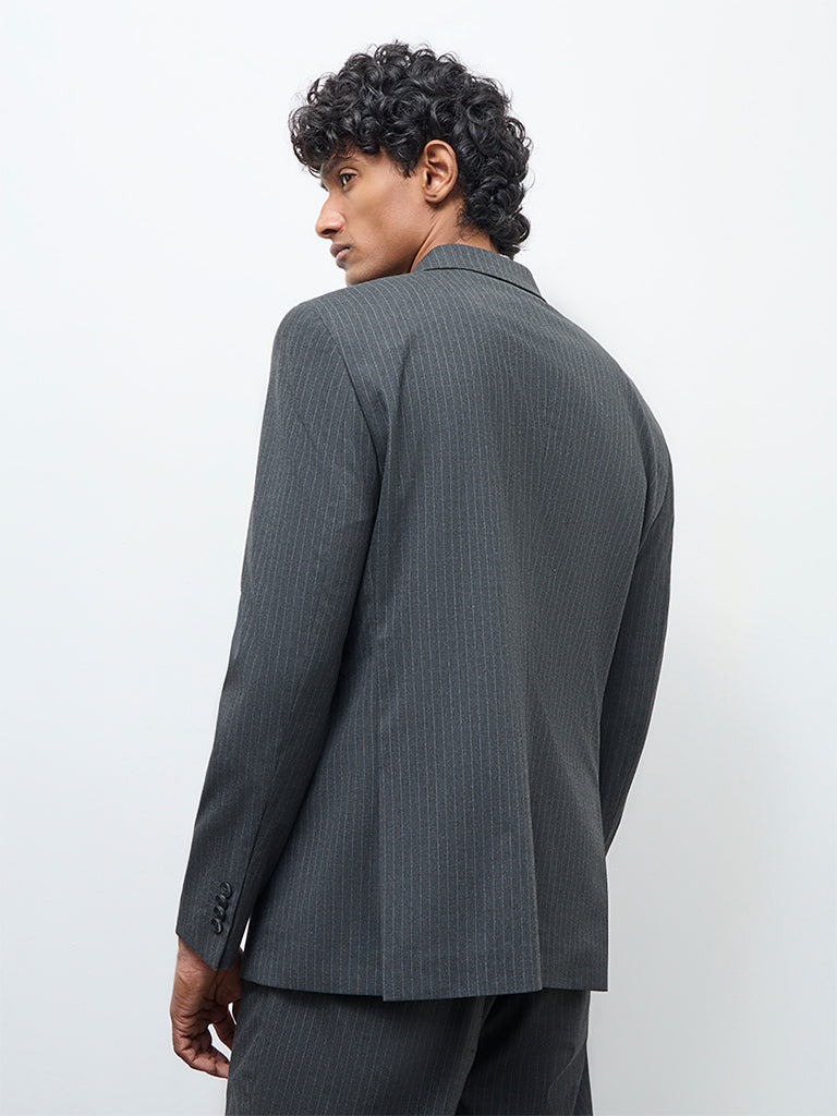 WES Formals Charcoal Pinstriped Slim-Fit Blazer