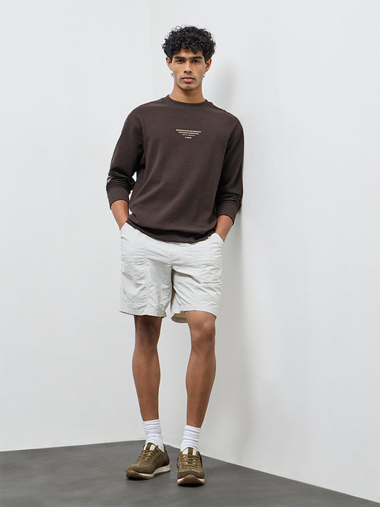 Nuoflexx Dark Brown Typographic Relaxed-Fit Sweatshirt
