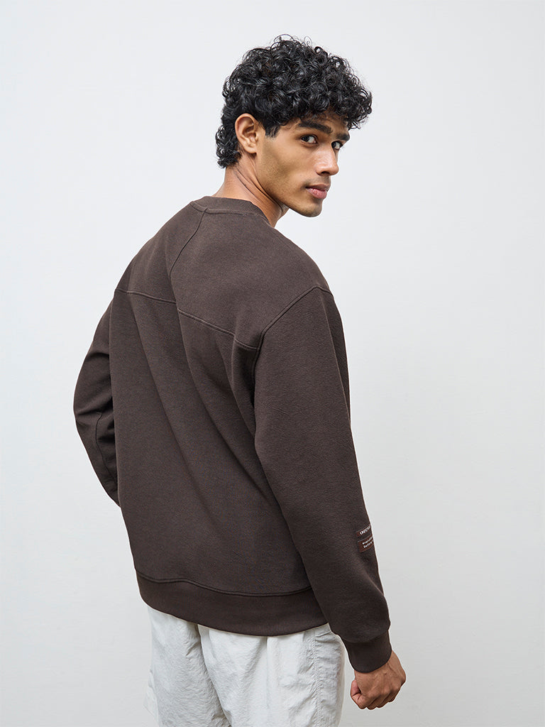 Nuoflexx Dark Brown Typographic Relaxed-Fit Sweatshirt