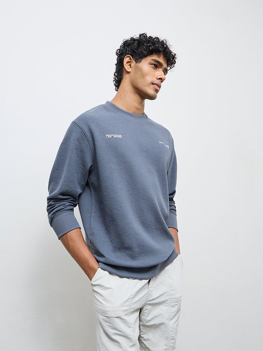 Nuoflexx Dusty Blue Typographic Relaxed-Fit Sweatshirt