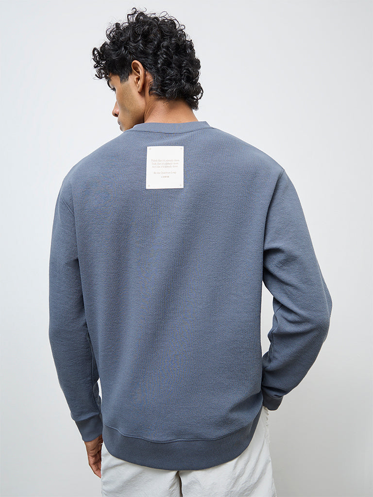 Nuoflexx Dusty Blue Typographic Relaxed-Fit Sweatshirt