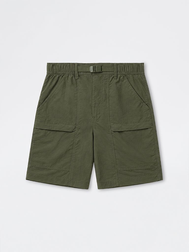 Nuoflexx Olive Relaxed-Fit Mid-Rise Shorts