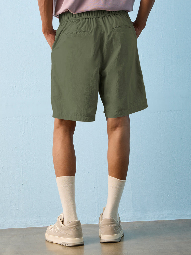 Nuoflexx Olive Relaxed-Fit Mid-Rise Shorts