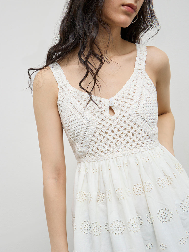sweet edge crochet vest tunic dress Crochet Westside White Kurti Sweet Edge Crochet Vest Tunic Dress Women's Size L, White Three Bird