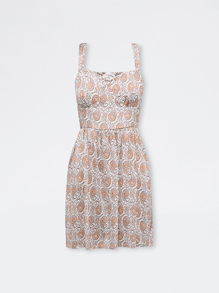 Bombay Paisley Brown Paisley Printed Cotton A-Line Dress