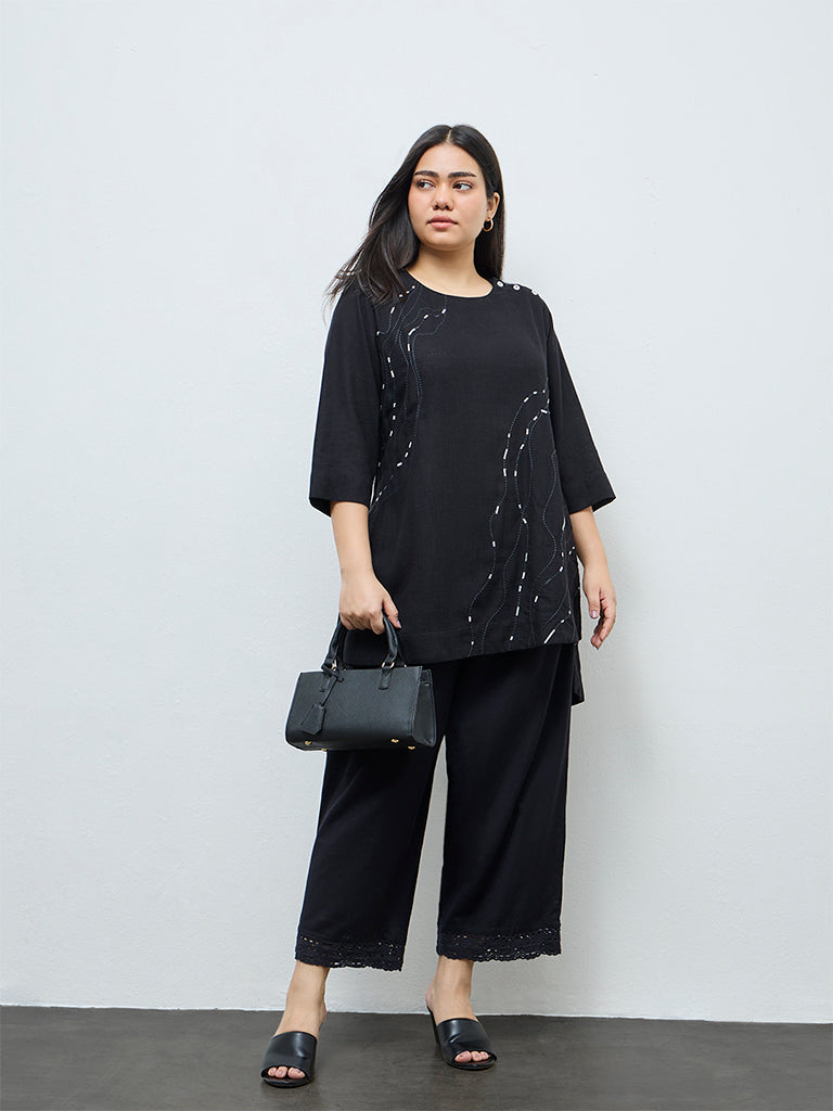 Diza Black Embellished High-Low Tunic