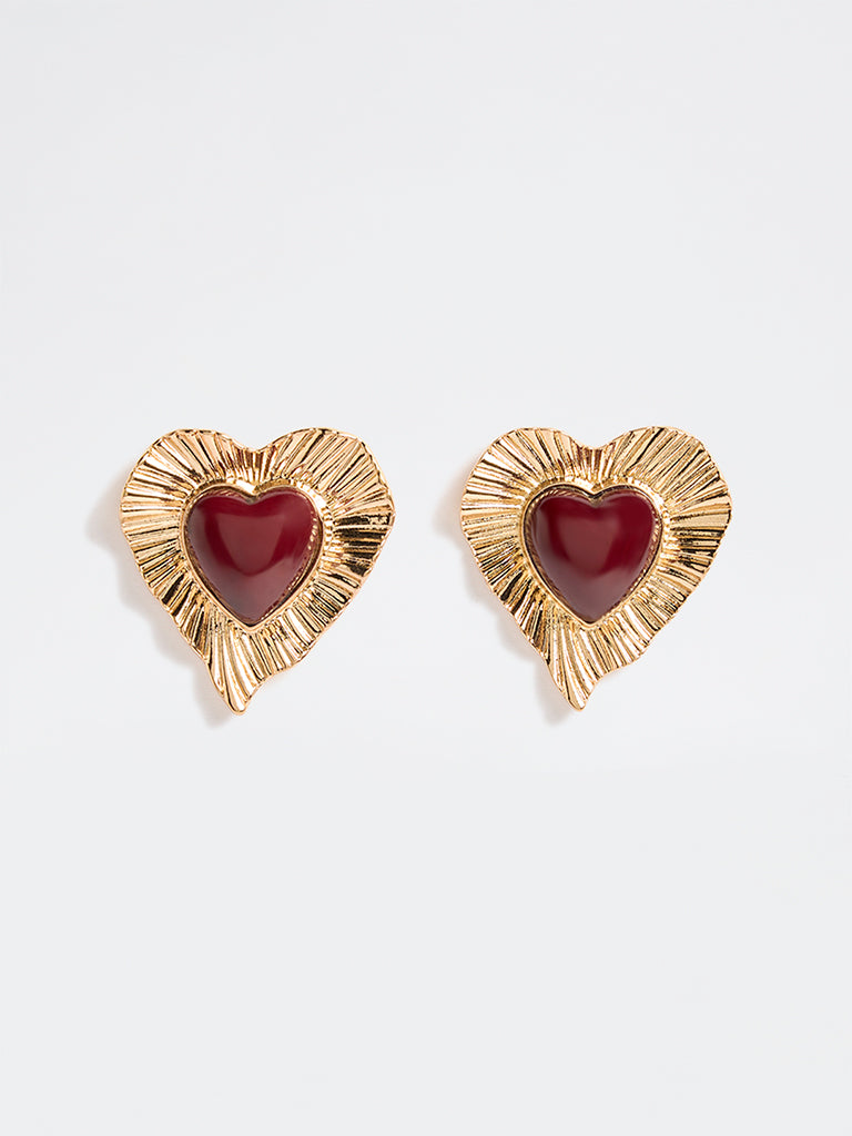 Westside Accessories Gold and Plum Statement Resin Heart Earrings