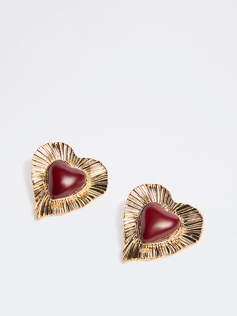 Westside Accessories Gold and Plum Statement Resin Heart Earrings