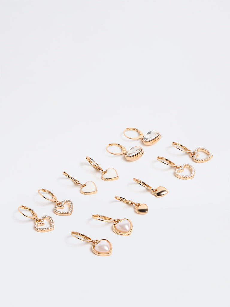 Westside Accessories Gold and White Assorted Heart Earrings - Pack of 6