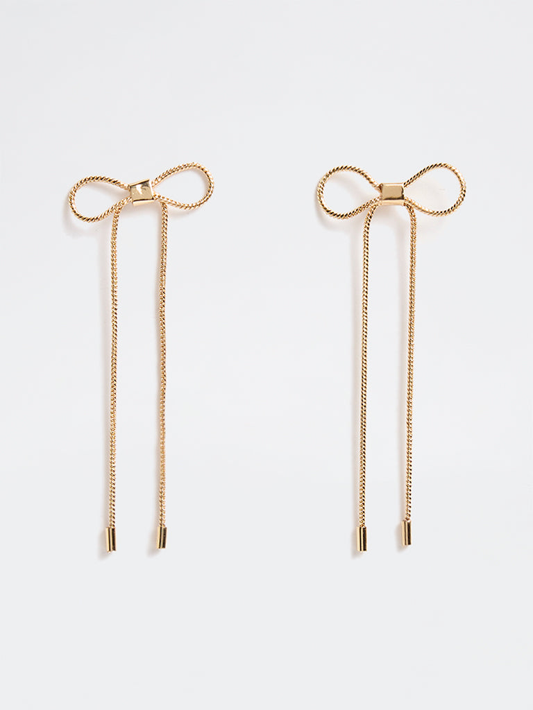 Westside Accessories Gold Bow Detail Drop Earrings