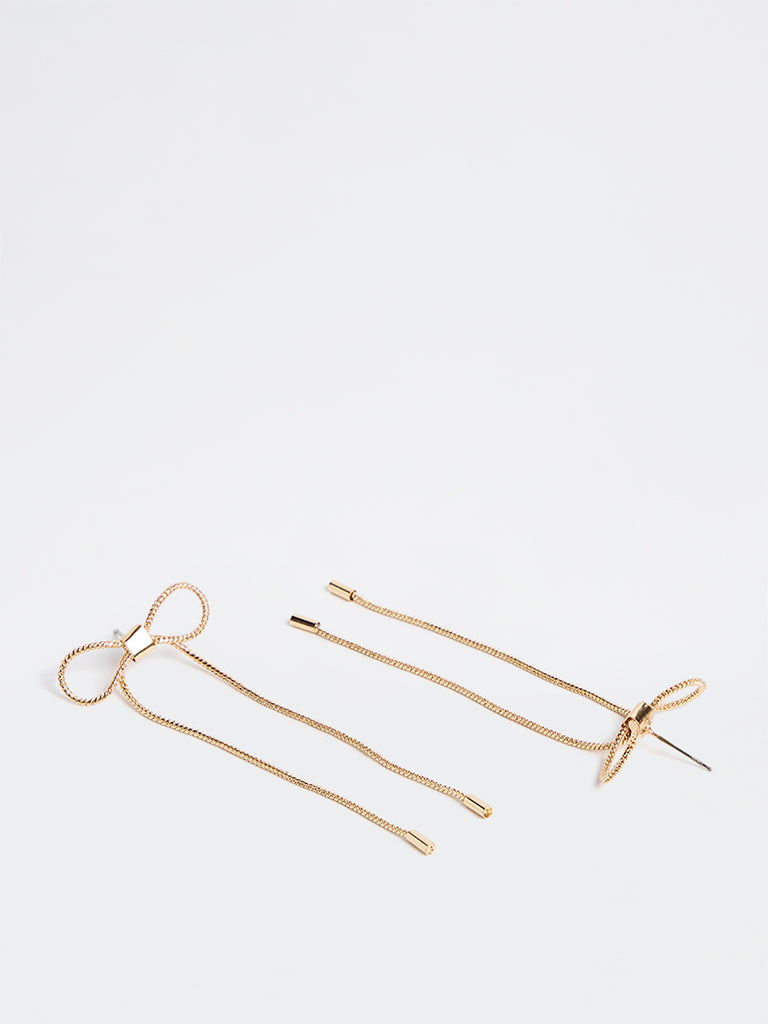 Westside Accessories Gold Bow Detail Drop Earrings