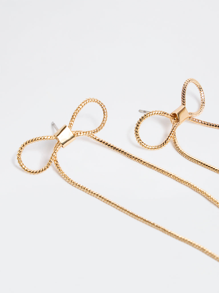 Westside Accessories Gold Bow Detail Drop Earrings