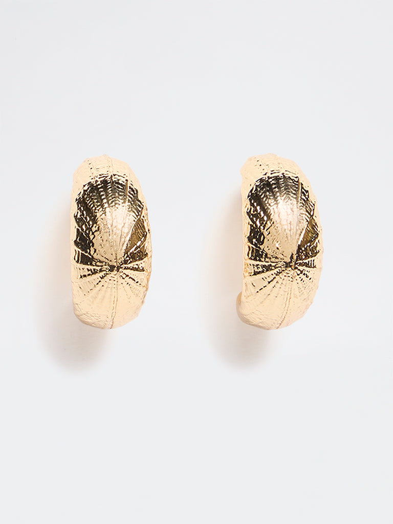 Westside Accessories Gold Textured Half Hoop Earrings
