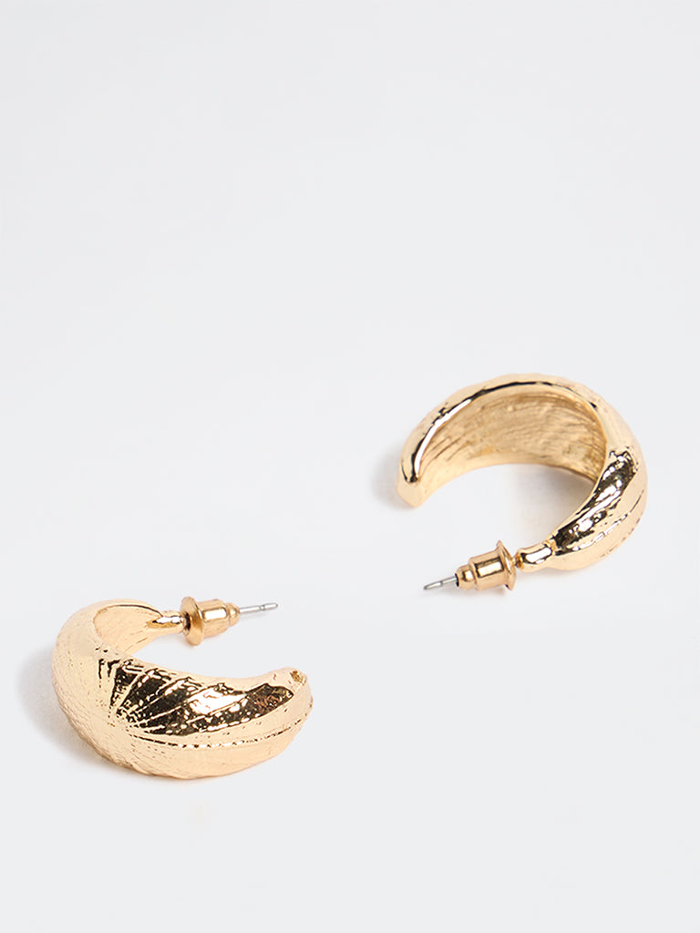 Westside Accessories Gold Textured Half Hoop Earrings