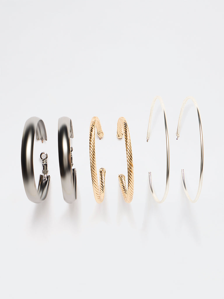 Westside Accessories Multicolour Half Hoop Earrings - Pack of 3