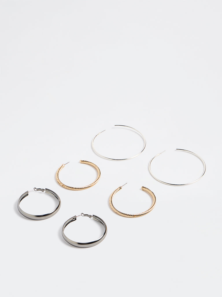 Westside Accessories Multicolour Half Hoop Earrings - Pack of 3