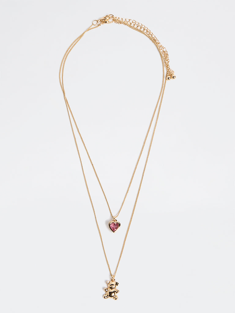 Westside Accessories Gold Teddy and Heart Necklace - Pack of 2