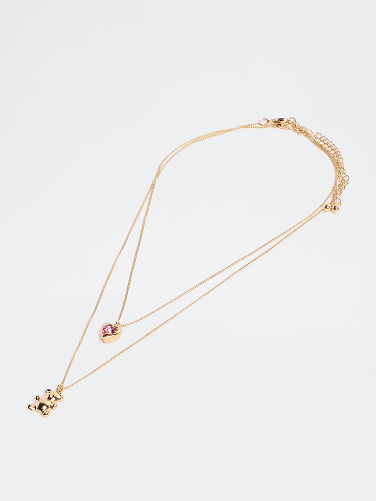 Westside Accessories Gold Teddy and Heart Necklace - Pack of 2